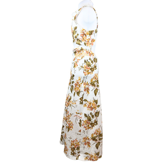 NWT Reformation Maxi Dress White Yellow Floral Strappy Cross Back Mock Neck Sz10 - Picture 5 of 10